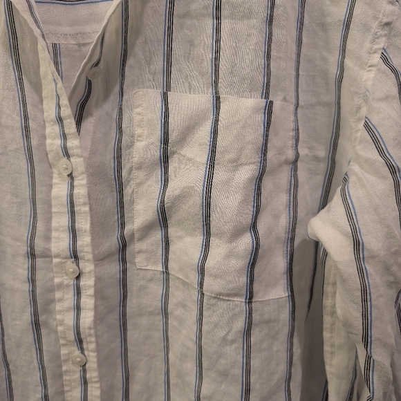 Madewell OG Sheer Oversized Striped White and Blue Button-Up Shirt - Picture 7 of 11